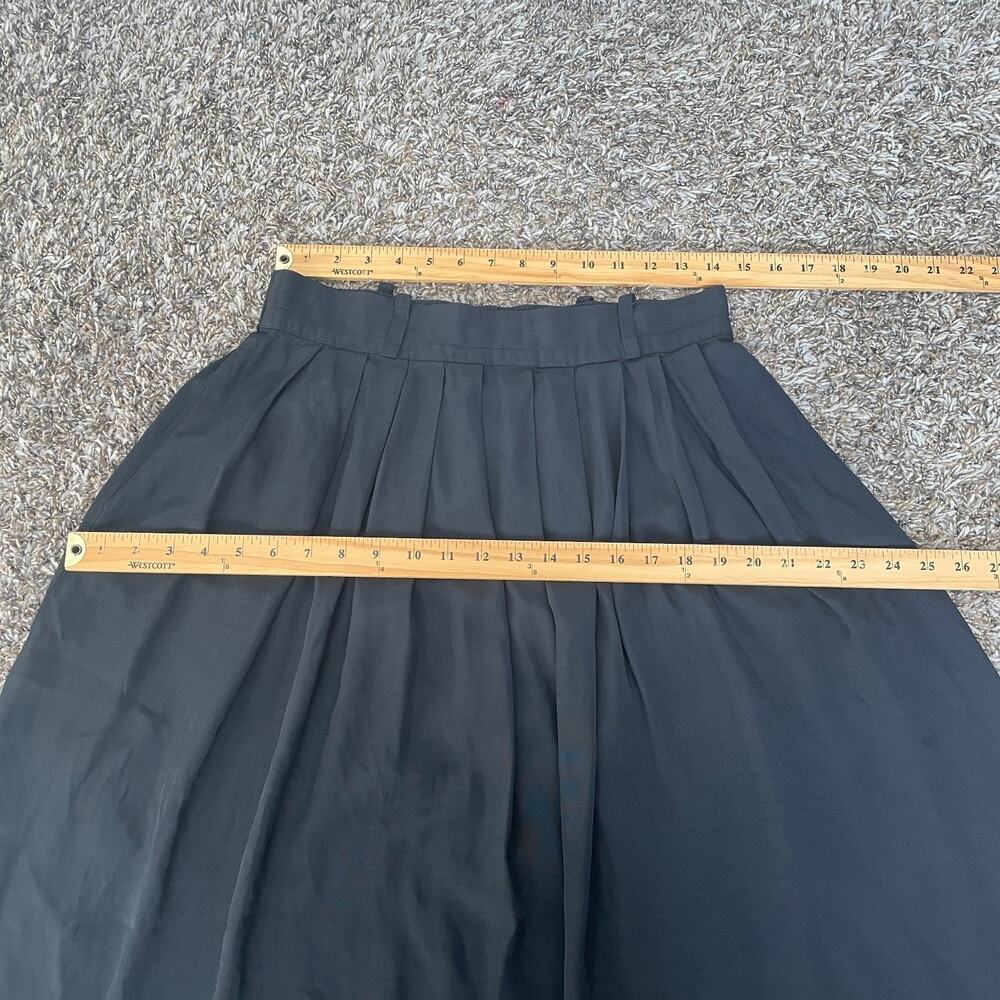 Vintage Pleated Skirt Size 16 Black Solid Midi ALine Minimal Academia Office 90s - Picture 11 of 13